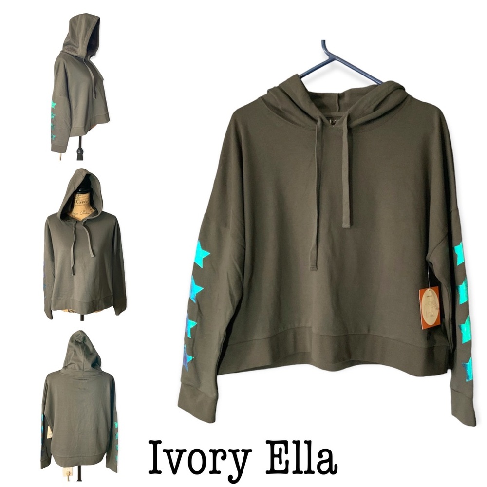 NWT Ivory Ella's Gray Hooded Sweatshirt Size Large